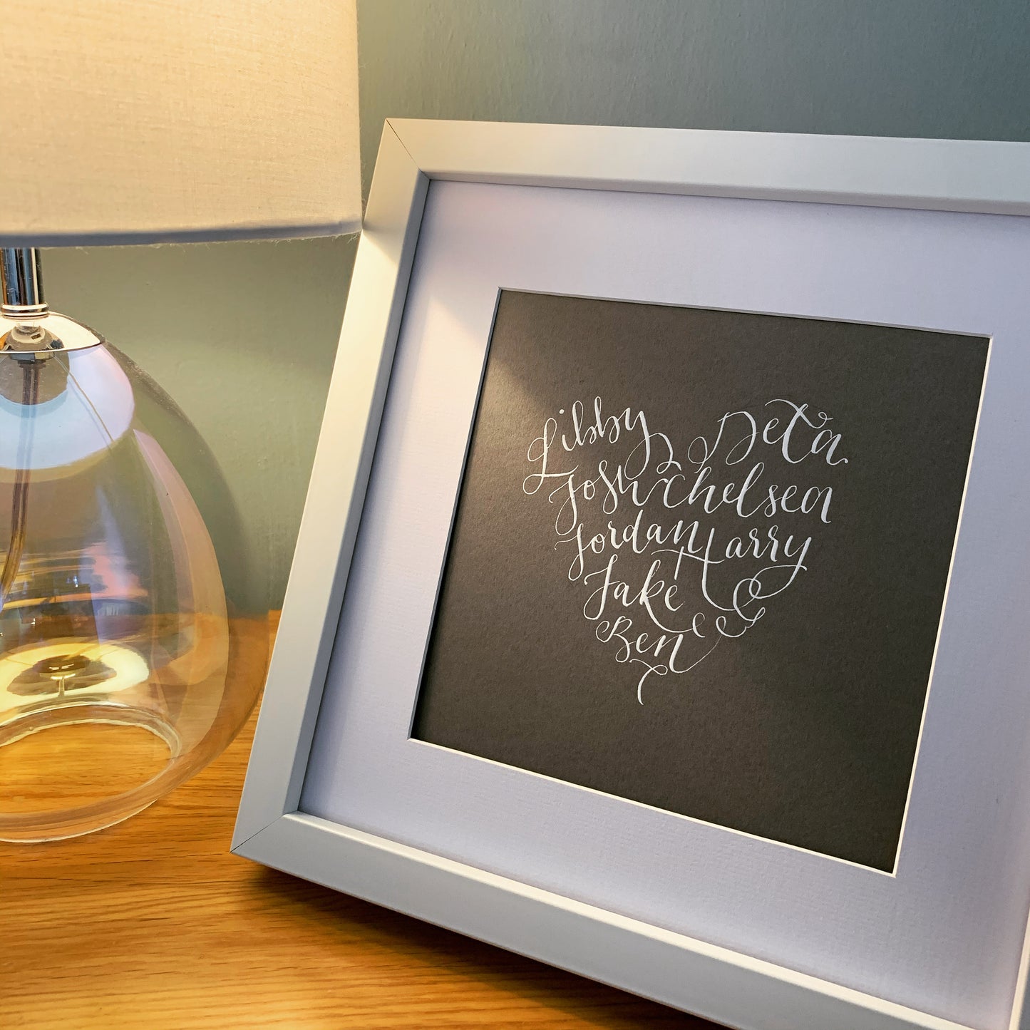 Framed Calligraphy Heart Fully Personalised